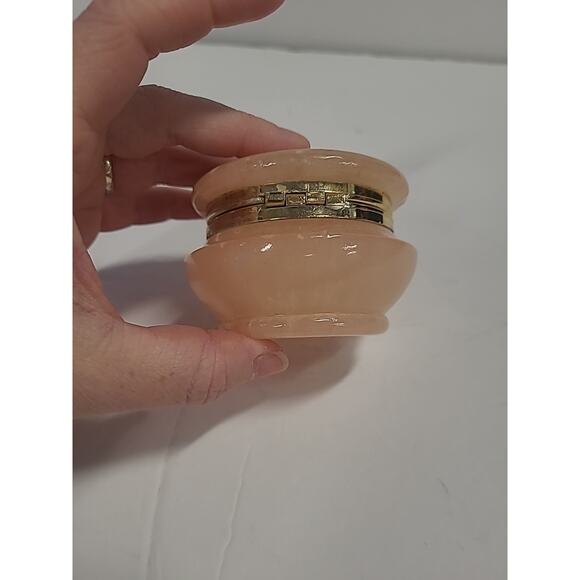 Vintage Pink Alabaster Ring Trinket Dish Box with Lid & Star Flowers - Picture 6 of 13